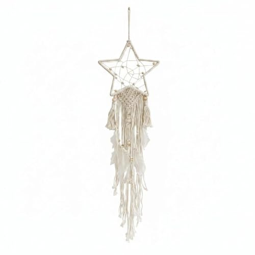 PETSOLA Arazzo Macramè Mezzaluna Stile Bohémien Decorazione Boho da Muro Cotone Decorazione Boho con Nappe per Salotto, Acchiappasogni Macramè Stella Con Perline Di Legno