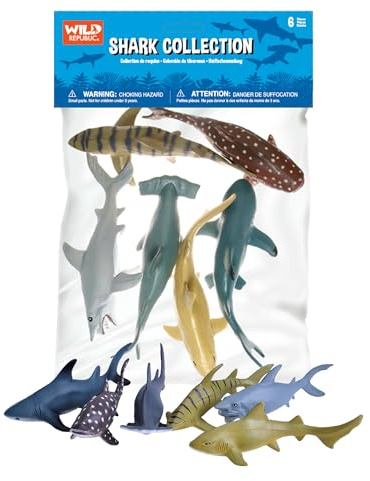 Wild Republic 64577 - Borsa con collezione di animali, Squali, 6 pezzi