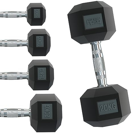 Body Revolution Sechskant-Hantelset, Kurzhanteln aus Vollgummi, 1 bis 40 kg