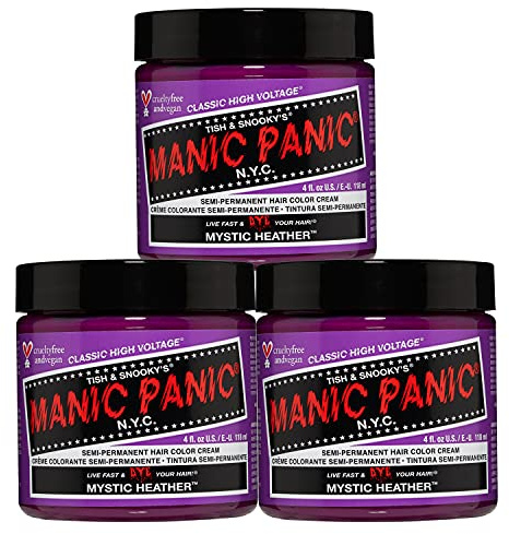 Manic Panic Mystic Heather Classic Creme, Vegan, Cruelty Free, Purple Semi Permanent Hair Dye 3 x 118 ml