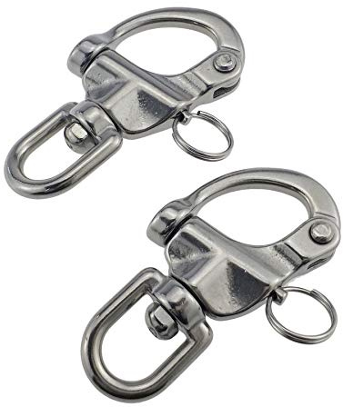 keehui Pair 3-1/2inches Swivel Eye Snap Shackle Quick Release Bail Rigging Sailing Boat Marine 316 Stainless Steel for Sailboat Spinnaker Halyard