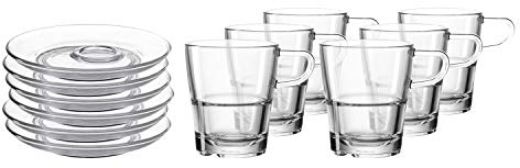 Leonardo Senso Tasse und Unterteller, spülmaschinengeeignete Kaffee-Gläser mit passenden Untertassen, 12er Set, 250 ml, 032830