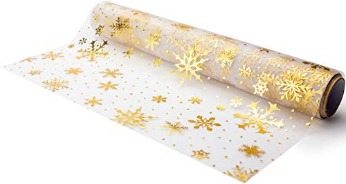 100%Mosel Organza Tischläufer Schneeflocken, in Gold (28 cm x 5 m), transparentes Tischband, edle Tischdeko für Weihnachten & Adventszeit, Festliche Dekoration zu besonderen Anlässen