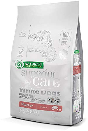 Nature's Protection Superior Care Hundefutter Trocken Getreidefrei - Hypoallergenes Welpenfutter mit Lachs für Weiße Hunde Aller Rassen, Trockenfutter für Welpen, 1.5kg