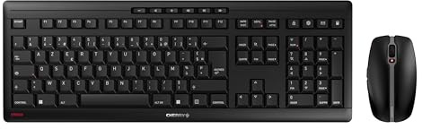 Cherry Stream Desktop, Ensemble Clavier et Souris sans Fil, Disposition française (AZERTY), Connexion Radio 2,4 GHz, Frappe silencieuse, Alimenté par Batterie, Noir