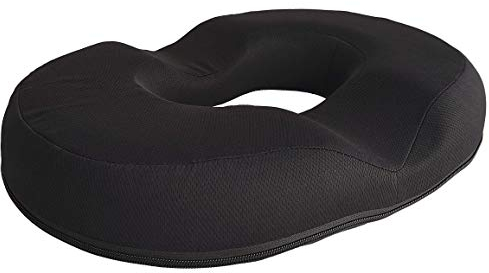 S SUMEX Cojín Redondo con Espuma de Memoria, Ideal para Hemorroides, Embarazo, Dolor en el Cóccix para, Oficina, Casa, Coche o Viaje, Negro, Anillo de 43 x 34.5 cm
