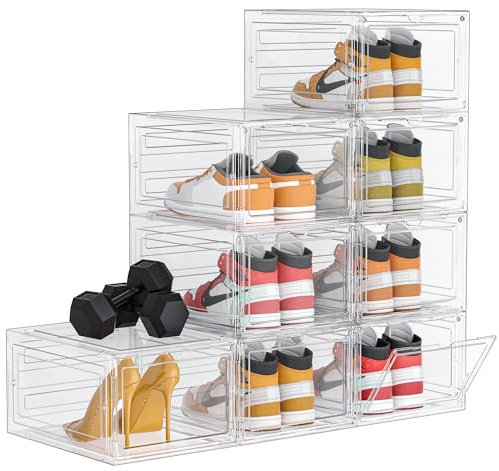 HOMIDEC Shoe Storage, 8 Pack Shoe Organizer Clear Hard Plastic Shoe Box, Shoe Boxes Clear Plastic Stackable, Shoe Boxes with Lids for Size 13