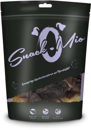 SnackOMio - Oreilles de Lapin croustillantes combinées à du Filet de Cheval - Un Snack à mâcher de qualité supérieure pour Les Chiens, 70g