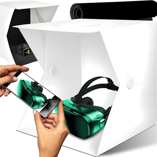 Retoo Caja de Estudio Fotográfico Fotobox Tienda de Luz para Fotografiar Juego con LED y 2 Fondos para Fotografía de Productos Comercio Electrónico Antideslumbrante 30 x 30 cm