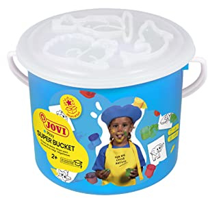 Jovi - Super Seau, Peinture au Doigt, Lot de 5 pots 35 ml + 20 pochoirs, Couleurs Assorties, A base d'ingrédients naturels, Sans Gluten (14FP)