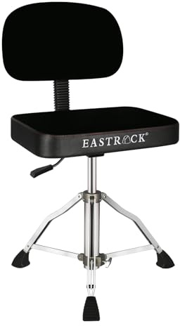 EASTROCK Drum Throne with Backrest Airlift Rotatable Drum Seat Height Adjustable Heavy Duty Square Style Drum Chair Drum Stools with Back Rest for Drummer Adults（Square Black）