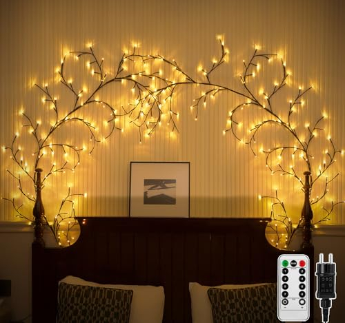Ciskotu 2 Stück Beleuchtete Willow Vine, Weidenrebe Baum Lichter mit Stecker, 144 LEDs, Twinkling Tree Wand Dekoration Schlafzimmer, Künstliche Lichterzweige für Innen Wanddeko