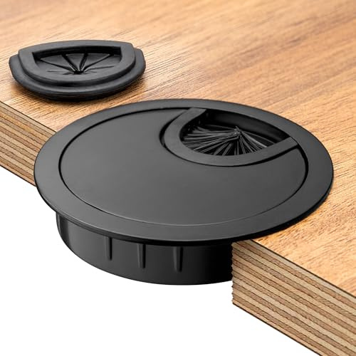 Bruce.® 1x Kabeldurchführung Ø60mm Metall für Schreibtisch & Möbel – Endlich Ordnung im Büro und Zuhause – mit Bürsten- & Gummieinsatz – Schwarz