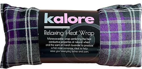 Wärmekissen Nacken & Schultern - Wärmekissen Mikrowelle mit elastischem Gurt - Tartan-Baumwollstoff & UK Weizen Wärmebeutel von Kalore, Lila