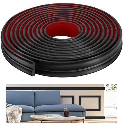 Moulures murales autocollantes - Revêtement mural autocollant - En polystyrène - Pour décoration de la maison et protection murale - Noir - 3,5 m x 3,2 cm