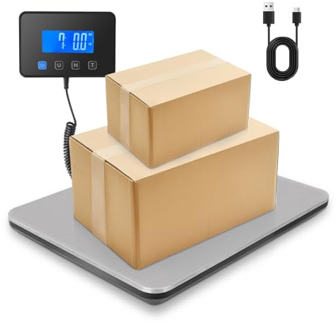 Vinteky Bilancia per pacchi fino a 200 kg/20 g, bilancia da lettere ad alta capacità, in acciaio inox, display LCD con funzione Hold/Tara, batterie e USB, per pacchetti/magazzino/bagagli