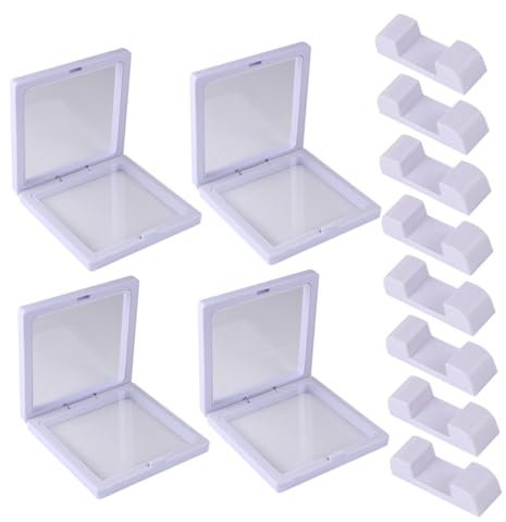 GAROZATION PE-Schmuckvitrine schwebender 12-teiliges Set zum Ordnen von Halsketten Ringen und Armbändern Aufbewahrungsbox für Schmuck weiß 4 Boxen 8 Sockel