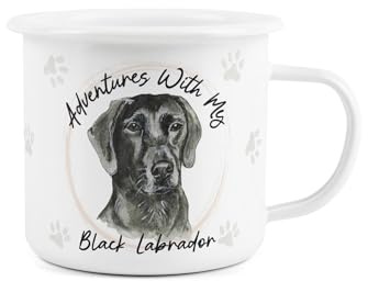 Adventures with My Black Labrador Enamel Mug - Sentimental Durable White Outdoor Drinks Cup Gifts for Dog Lovers - Travel Camping Hiking Present 500ml