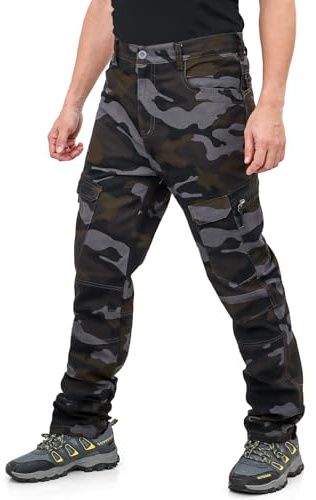 LY4U Pantaloni da Lavoro Cargo da Uomo, Pantaloni Casual da Esterno Mimetici in Cotone - Abbigliamento da Trekking da Campeggio con 10 Tasche