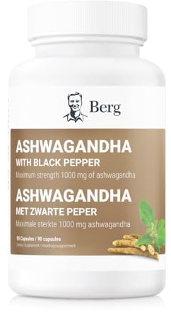 Berg Ashwagandha 1000 mg – Med Ashwagandha-Rot och Svartpeppar – 90 Kapslar
