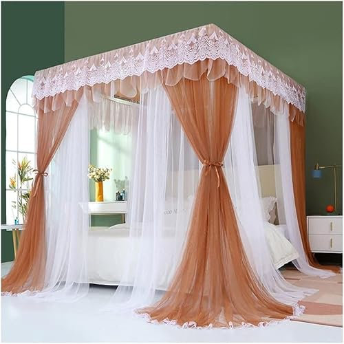 Colcha, Cortina De Cama Estilo Poste De 4 Esquinas, Mosquitera De Lujo con Metal e (Color: Rojo, Tamaño: 150x200 Cm/59x79 Ines) (Color: Braun, Tamaño: 180X200cm/71X79in)