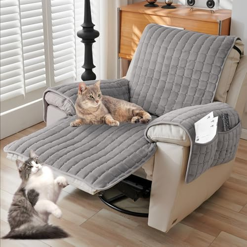 Funda protectora para sillón de televisión, funda de reposabrazos de sofá, funda de sillón, funda protectora, antideslizante, antiincrustante, con bolsillos y banda elástica (1 asiento (53 x 190 cm)