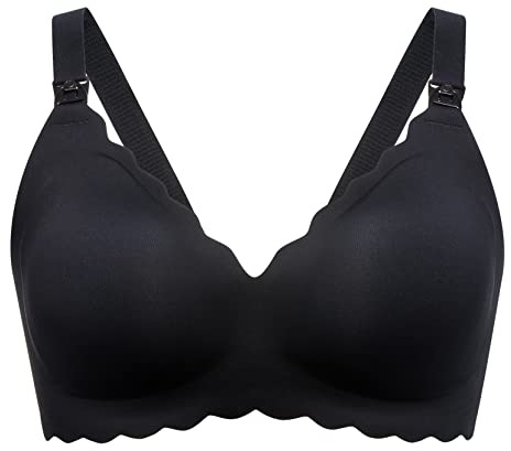 momcozy amnings-BHS för amning, sömlös graviditetsbehå utan bygel, klassisk amningsbh med geléränder stöd, svart, L