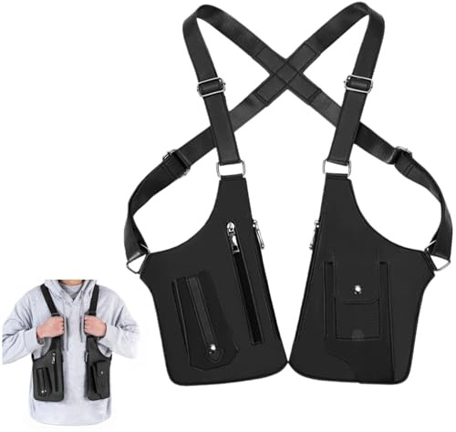 Generisch Sac à bandoulière réglable en cuir de haute qualité, double sac à bandoulière pour aisselles, sac à dos de loisirs antivol en PU pour homme, Noir