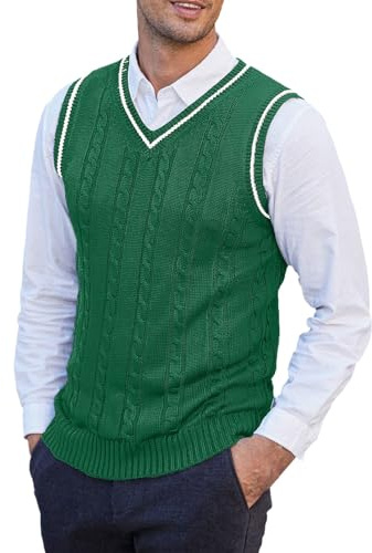 Stickad herrtröja väst, klassisk kabelstickad ärmlös pullover, v-ringad mjuk stickad väst, lätt stretchig jumper väst för män, ribbad fåll retro stickade kläder