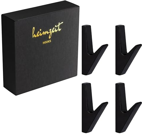 heimzeit Klädkrokar Volt för Skruvmontering 4 Stycken i Svart, Väggkrokar för Garderob, Jacka, Handduk, Ryggsäck och Kläder, Modern Design, Klädkrokar i Metall för Borrmontering