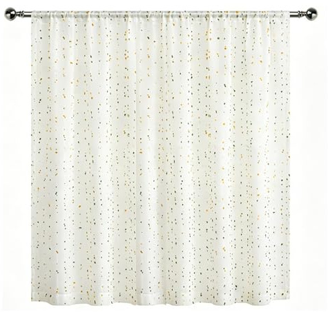 BSITSSS Cortinas Cocina 100 x 130cm, Blanco Cortinas Salon con Pompones Felpa Arcoíris, Translucidas Visillos Dormitorio Modernas para Ventanas Habitacion Salón Comedor Living Room