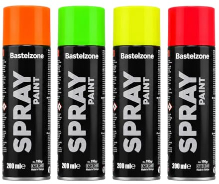 Bastelzone Kit de pintura en aerosol de 6 colores de 200 ml para madera, piedra, metal, cristal, color negro, blanco, azul, verde, rojo, amarillo (4 colores de neón)