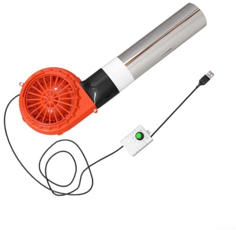 Soplador centrífugo USB para parrilla de carbón, ventilador ajustable de 5 V 1 A con carcasa de metal, bomba de aire fuerte para estufa de barbacoa, tubo portátil de acero inoxidable incluido (C)