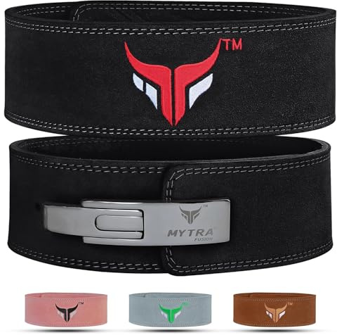 Mytra Fusion Leather Powerlifting Belt for Men and Women (10MM Thick & 4 Wide) - Premium Weight lifting Belt with Adjustable Lever Buckle for Gym, Squats, Bodybuilding & Deadlifts