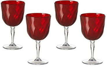 Omada Design Ensemble de 4 verres à eau ou à vin de 27,5 cl en plastique incassable, lavable au lave-vaisselle, fabriqué en Italie, ligne Diamond, RougeTransparent