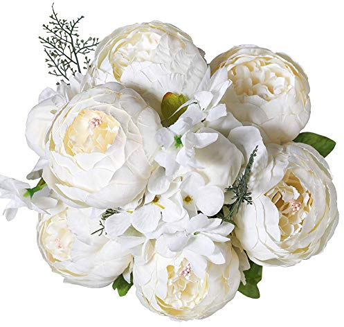 Veryhome Artificielle Faux en Plastique Pivoine Fleurs Bouquets De Mariage Décoration Maison Table Bus Cuisine Bureau Jardin Intérieur en Plein Air De Mariée Verdure Plantes Printemps Blanc