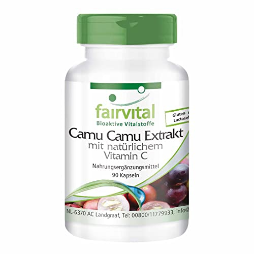 Fairvital | Estratto di Camu Camu con Vitamina C naturale - Altamente dosato - 1000 mg di estratto per dose giornaliera - Vegan - 90 capsule