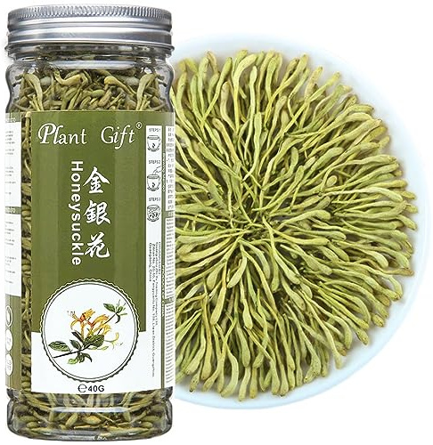 Plant Gift Thé au chèvrefeuille de 40 g - Wild Lonicera Japonica, tisane en vrac, fleur séchée, Jin Yin Hua 100 % naturel, chèvrefeuille séchée, 1.0 gramme, 40.0 grams