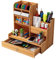 Hggzeg Schreibtisch-Organizer aus Holz, Selbstmontage, Schublade, für Schreibwaren, Schreibtisch-Aufbewahrungsbox, Stifthalter für Zuhause, Büro und Schule, B17, Kirschholz