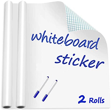 Whiteboard Paper Sticker Roll 44 x 200cm (17.3 X 78.7) DIY Self-Adhesive Dry Erase Paper Film Chalkboard Wallpaper for Home Office School Memo 2 Rolls