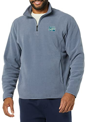 Amazon Essentials Disney | Marvel | Star Wars Herren Polar-Fleece-Mockjacken mit Viertelreißverschluss, Marvel Comic Logo, L