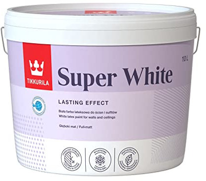 TIKKURILA Super White - Full Matt Paint For Walls & Ceilings - Excellent Opacity & Hiding Power (Water-Based) - 10 Litres