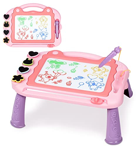 Sarsumir Magnetische Maltafel Zaubertafeln für Kinder, Zaubertafel Maltafel Magnettafel Reisegröße, Bunt Zeichenbrett für 3 4 5 Jahre alt mit 1 Magnetstift und 4 Stempel, Rosa