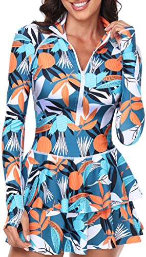 UNIQUEBELLA Rash Guard for Women, 1 Piece Modest Swimsuits for Women - Long Sleeve Swimsuits UV UPF 50+ Swim Shirt