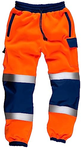 DURUS WORKWEAR Hi Vis Reflective Safety Security Joggers Jogging Bottoms Trousers Sweat Pants Railway GO/RT Orange/Navy