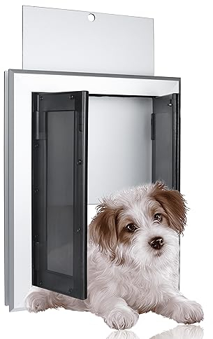 HANIML Hundetür mit doppelten Öffnungspaneelen, robuste Aluminiumtür für mittelgroße und große Hunde, wetterfest und energieeffizient, mit magnetischer Haustiertür für Außentür