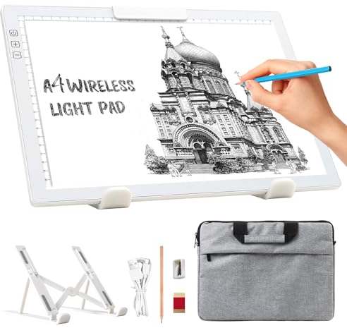elice leuchtplatte din a4 mit Tasche/Ständer,Wiederaufladbares leuchttisch A4,Tragbares 6 Helligkeitsstufen & Stufenloses Dimmen zeichenplatte,light pad für Diamond Painting,Zeichnen,Skizzieren(Weiß)