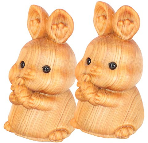 LIFKOME Holz Schnitzerei Hase Deko Figur Set Für Ostern - 2 Stück Osterhasen Dekoration Für Zuhause Tischdeko Und Kindergeschenke Ideal Für Frühlingsfest