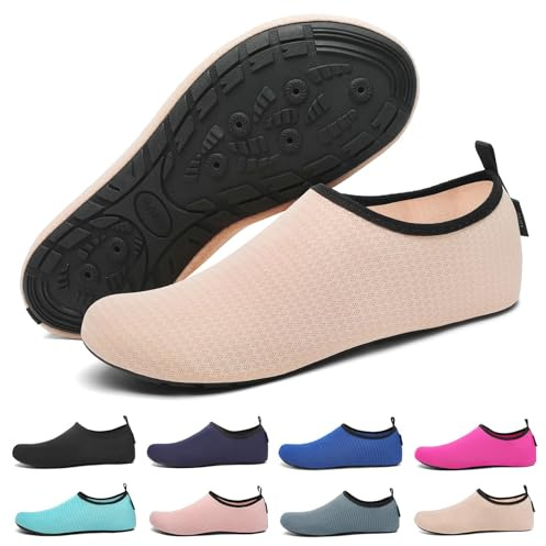 SAGUARO Chaussures Aquatiques Chausson de Plage d'eau Chaussettes Aquatiques Séchage Rapide Chaussures Eau pour Piscine Bain Sport Nautique Surf Rivière pour Homme Femme Abricot GR.42/43