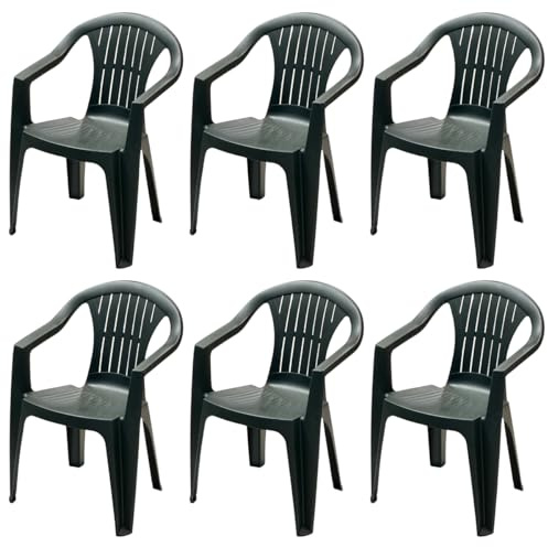 Tomaino - Sedie Da Giardino In Plastica - Set 6 Sedie Plastica Impilabili Con Braccioli - Sedia Giardino Per Esterno, Campeggio o Bar - Verde